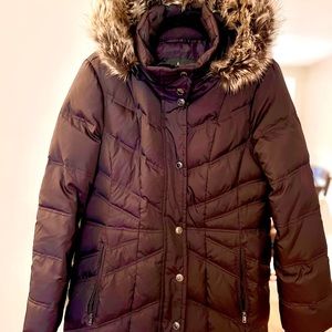 London Fog puffer coat on deep plum. Worn only twice.